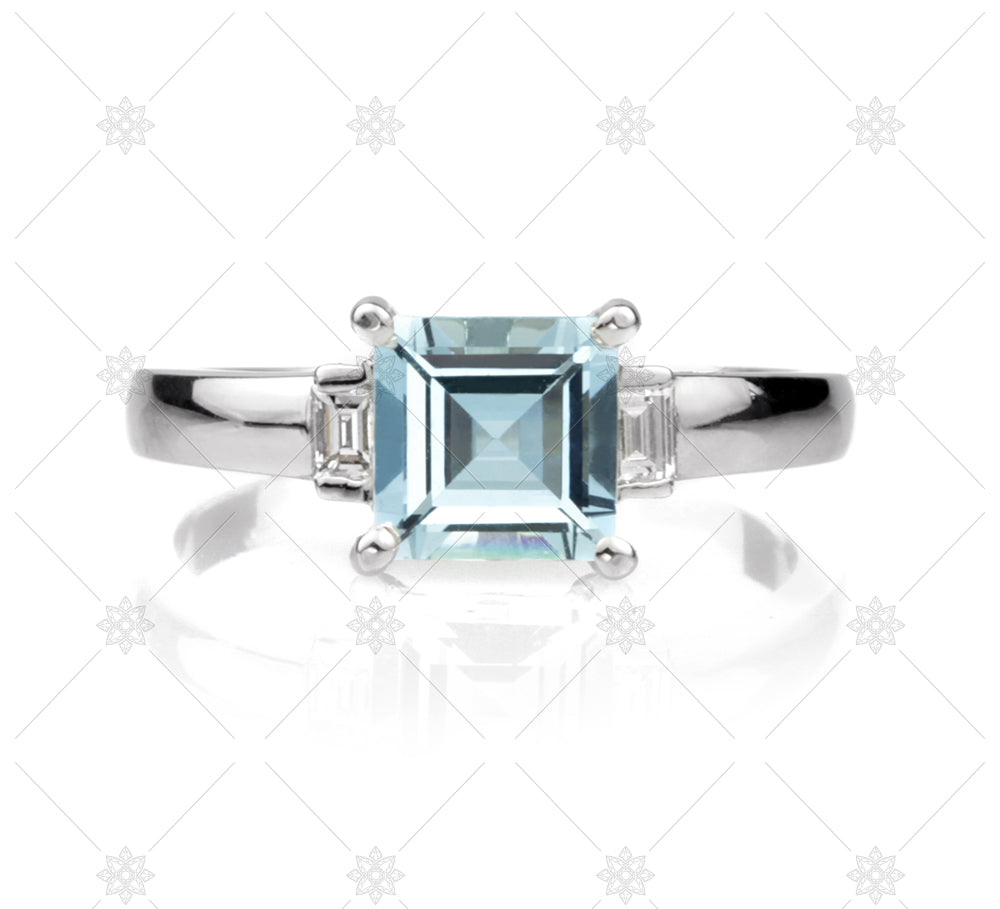 Aquamarine Carre Cut Ring