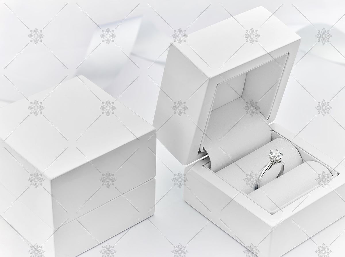 White gold Diamond ring in a Gloss White Jewellery Box and Packaging