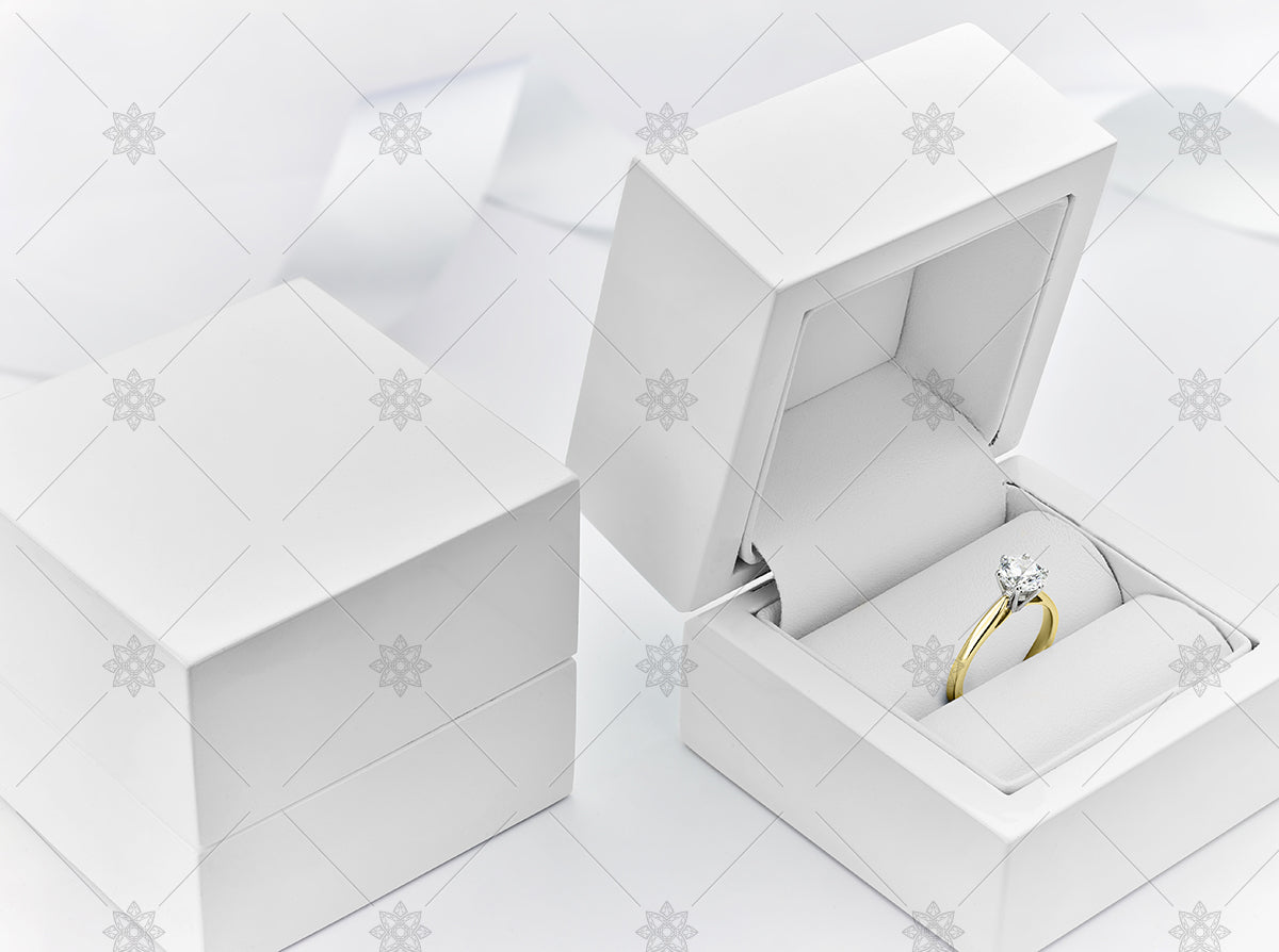 Yellow gold Diamond ring in a Gloss White Jewellery Box and Packaging