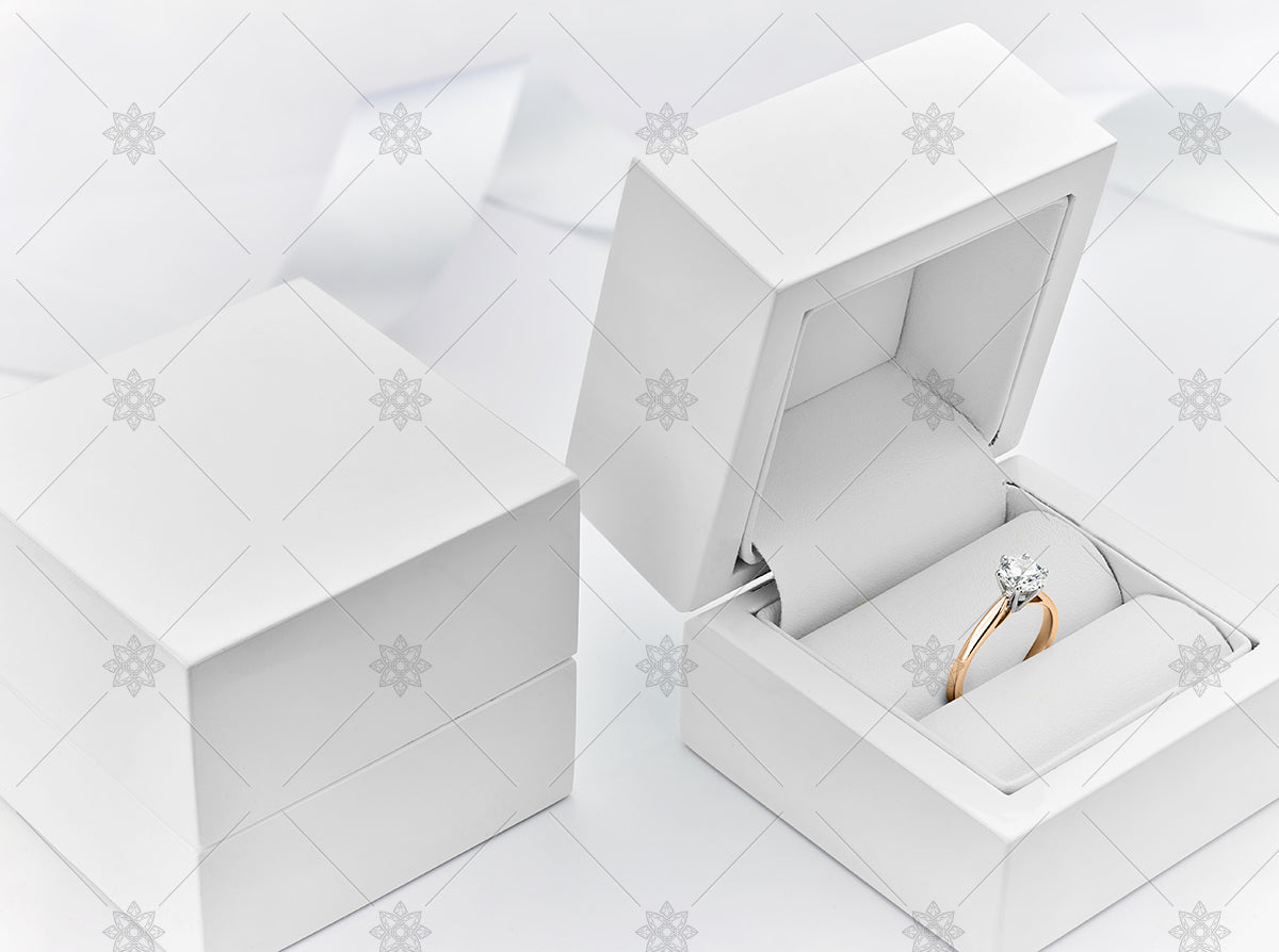Rose gold Diamond ring in a Gloss White Jewellery Box and Packaging