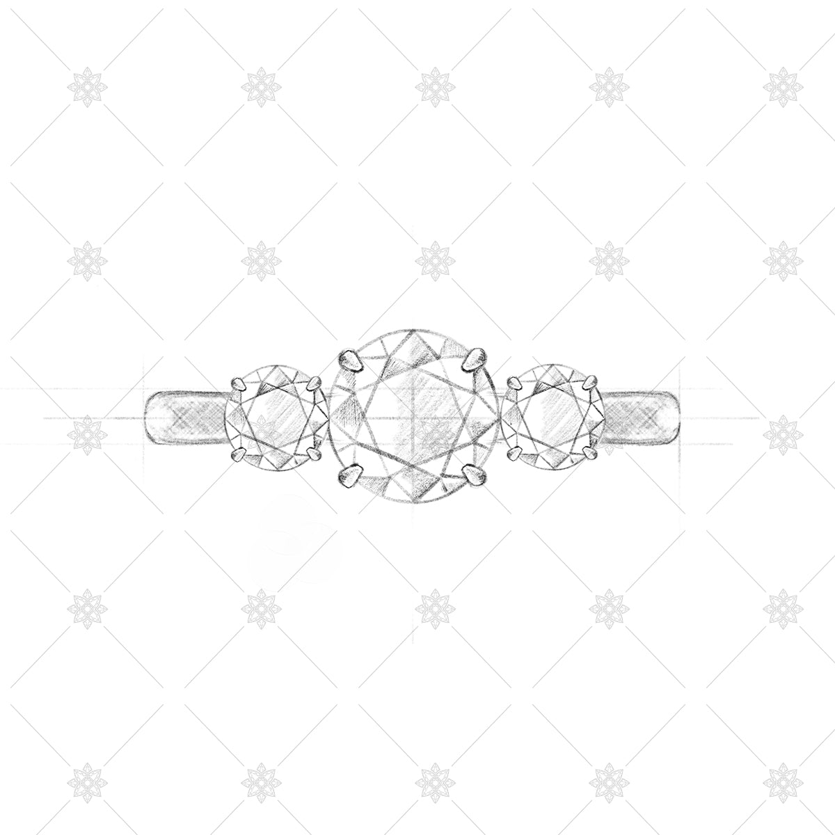 three stone diamond ring drawing