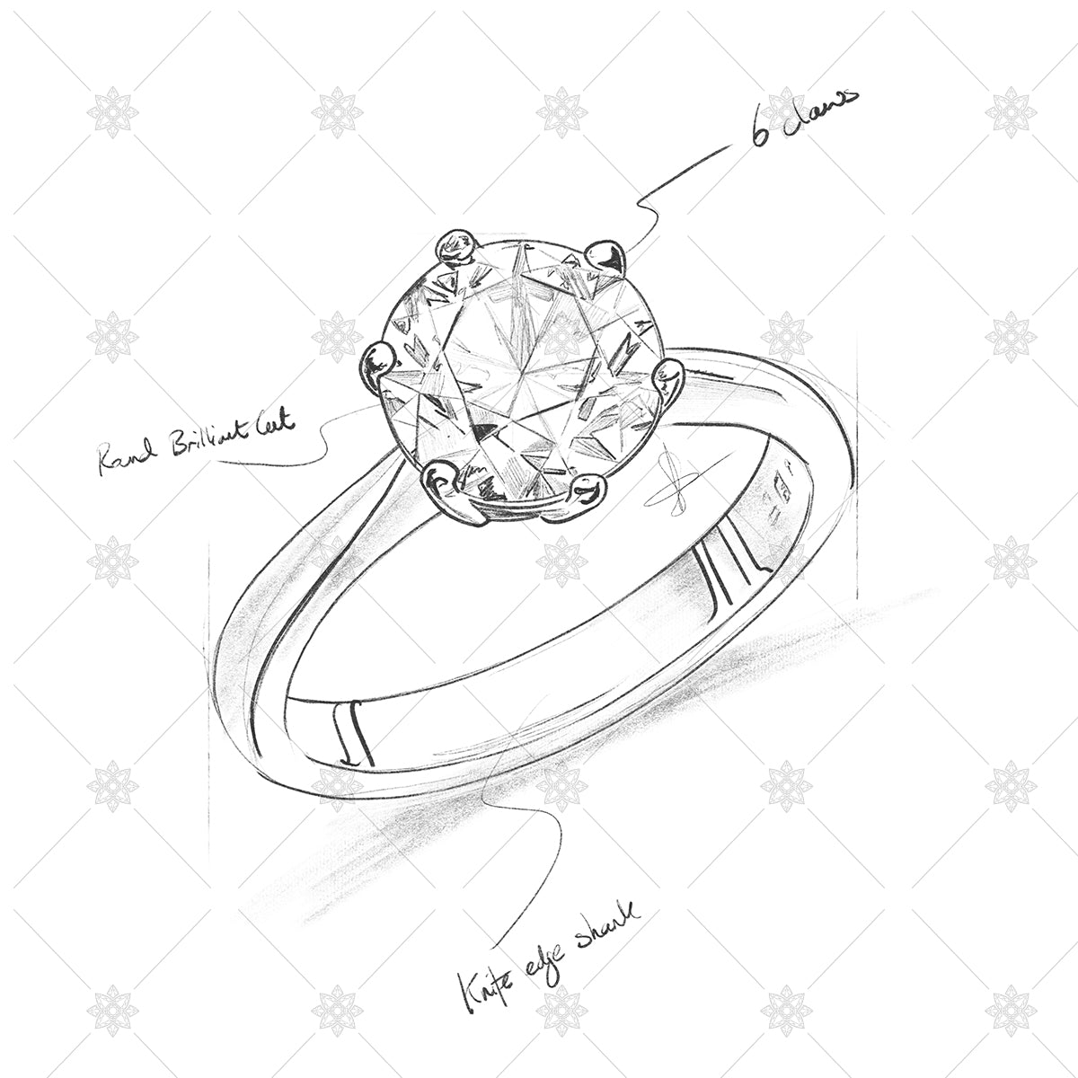 Diamond ring with notes sketch drawing