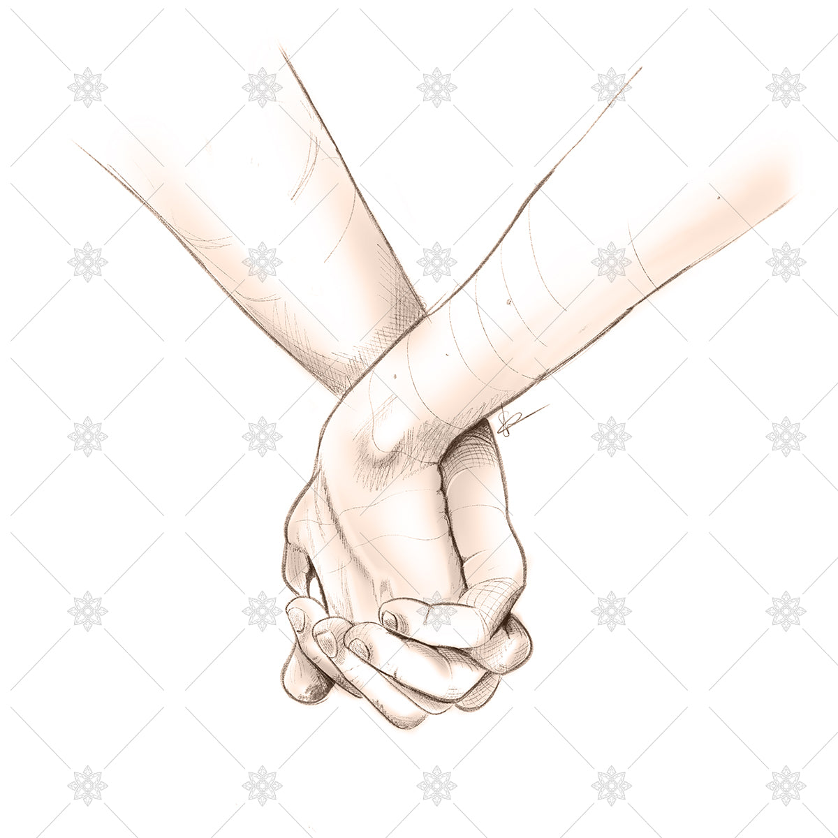 couple holding hands pencil sketch