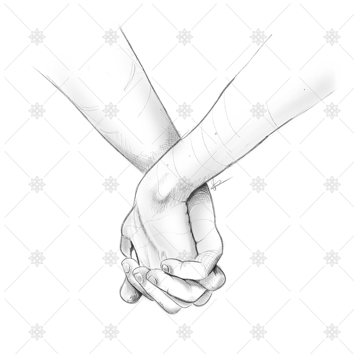 pencil sketch holding hands couple