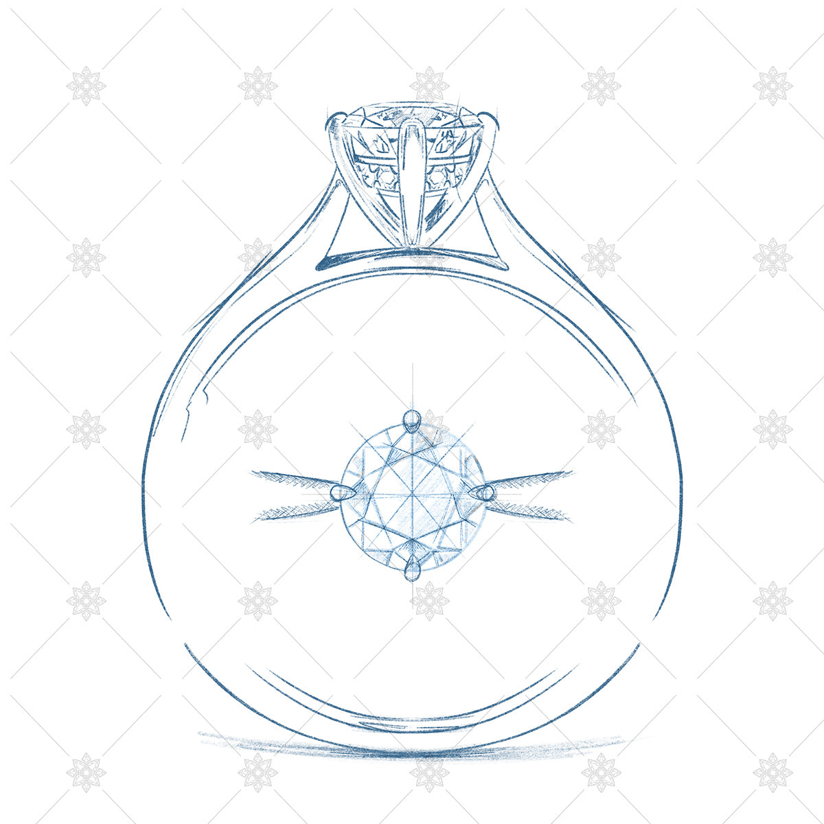 Sketch of a diamond ring - jewellery design 