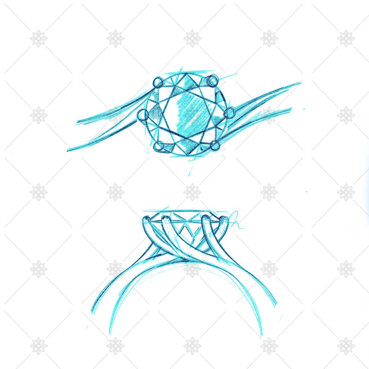 Diamond ring pencil sketch coloured drwaing