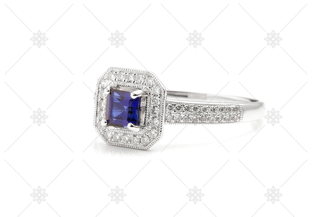 vintage halo blue sapphire ring