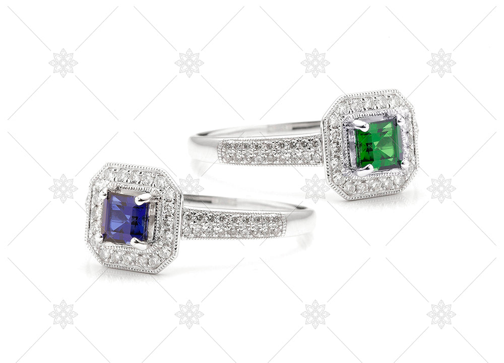 vintage halo gemstone rings