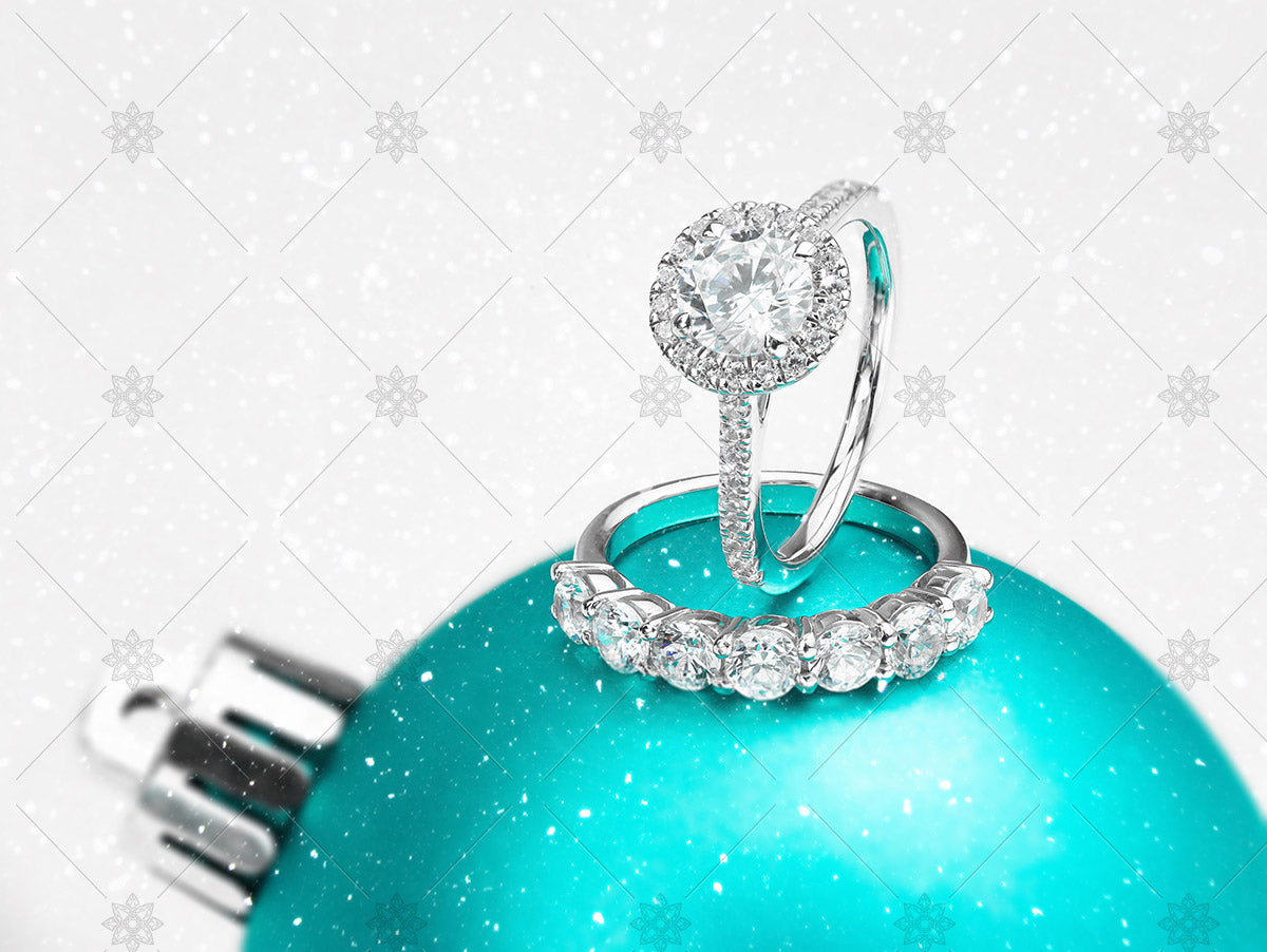 diamond ring on christmas bauble