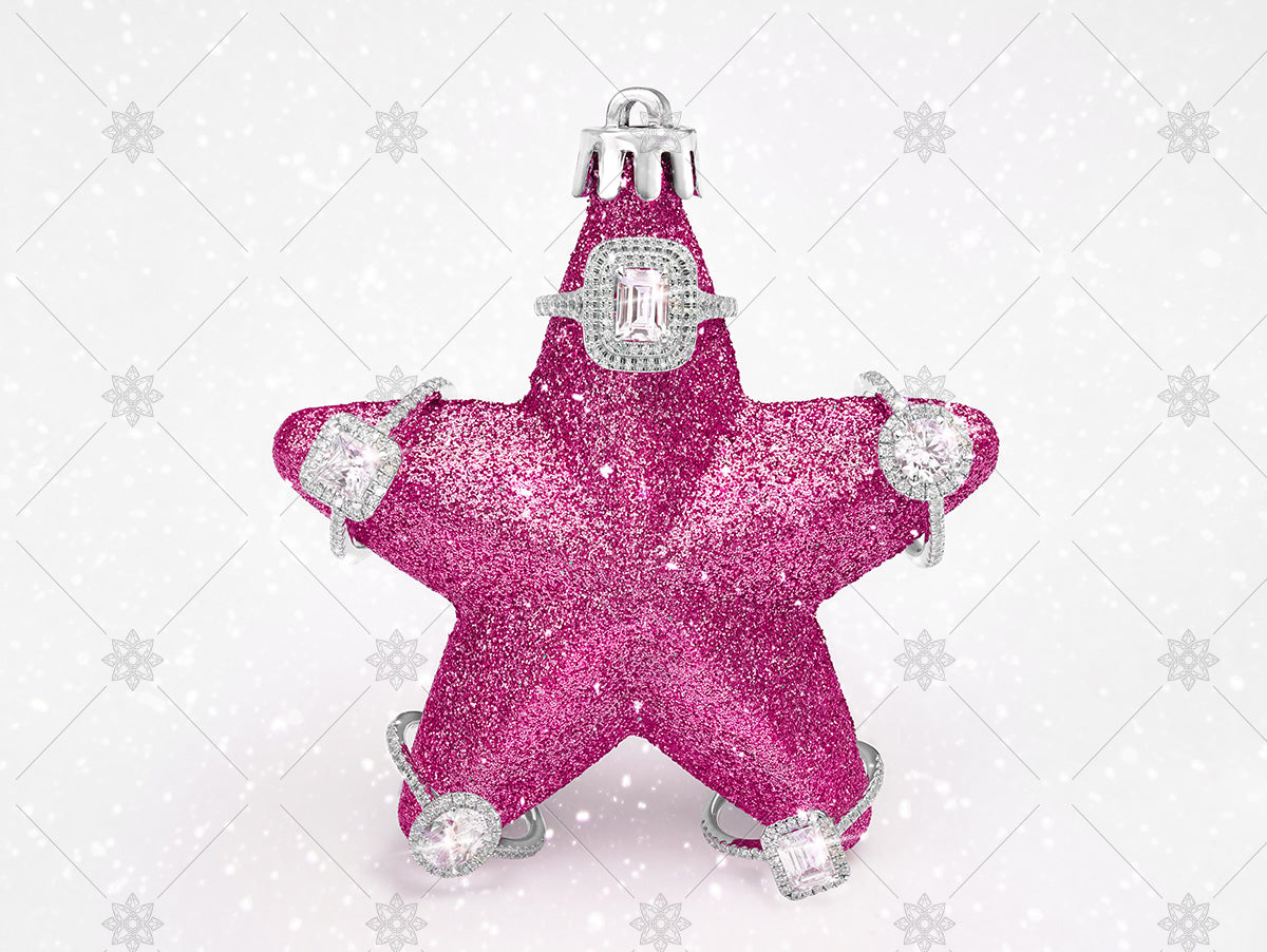 Pink christmas star diamond rings