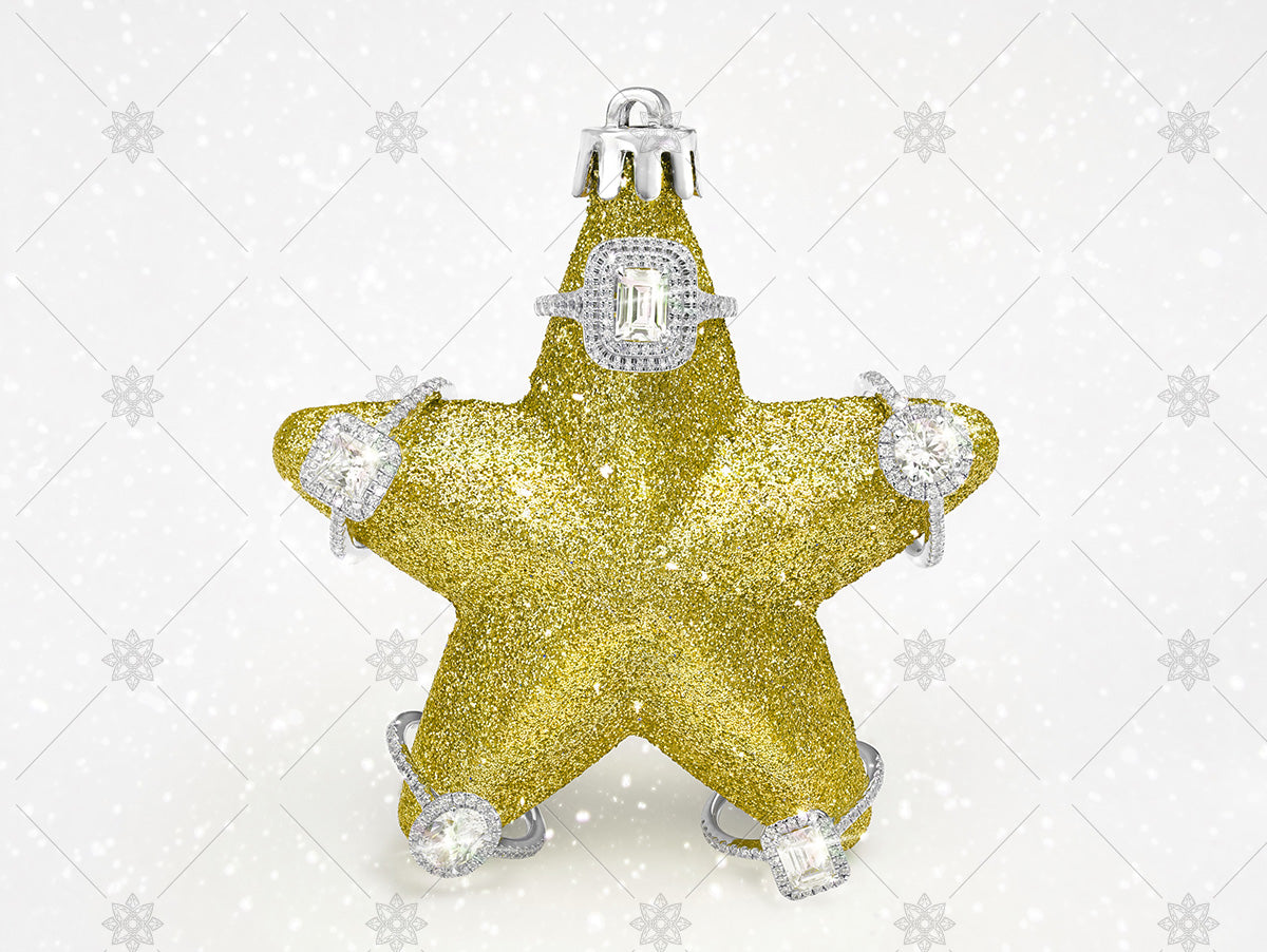 yellow christmas star diamond halo rings