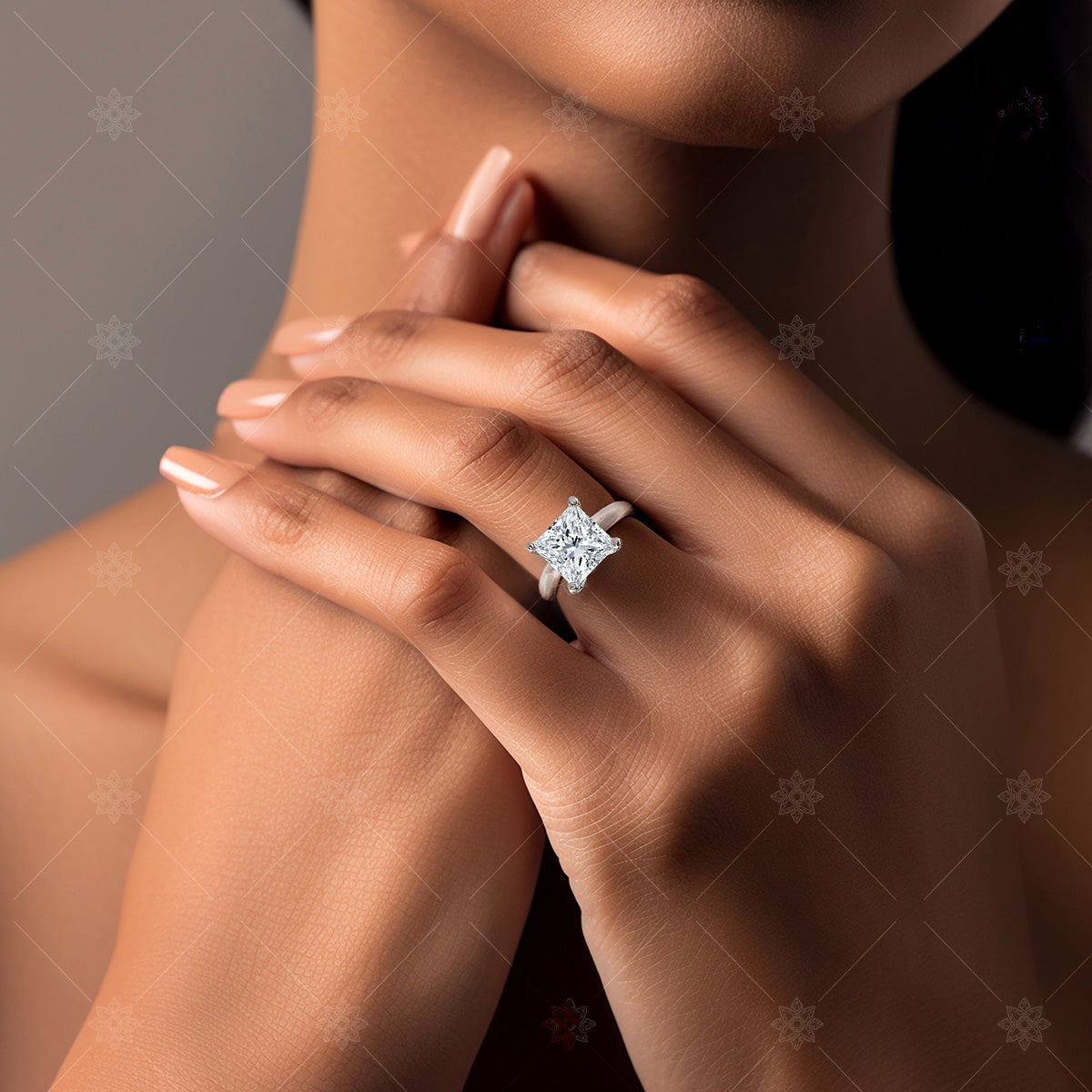 Model wearing diamond ring - LJ1008 – JEWELLERY:GRAPHICS