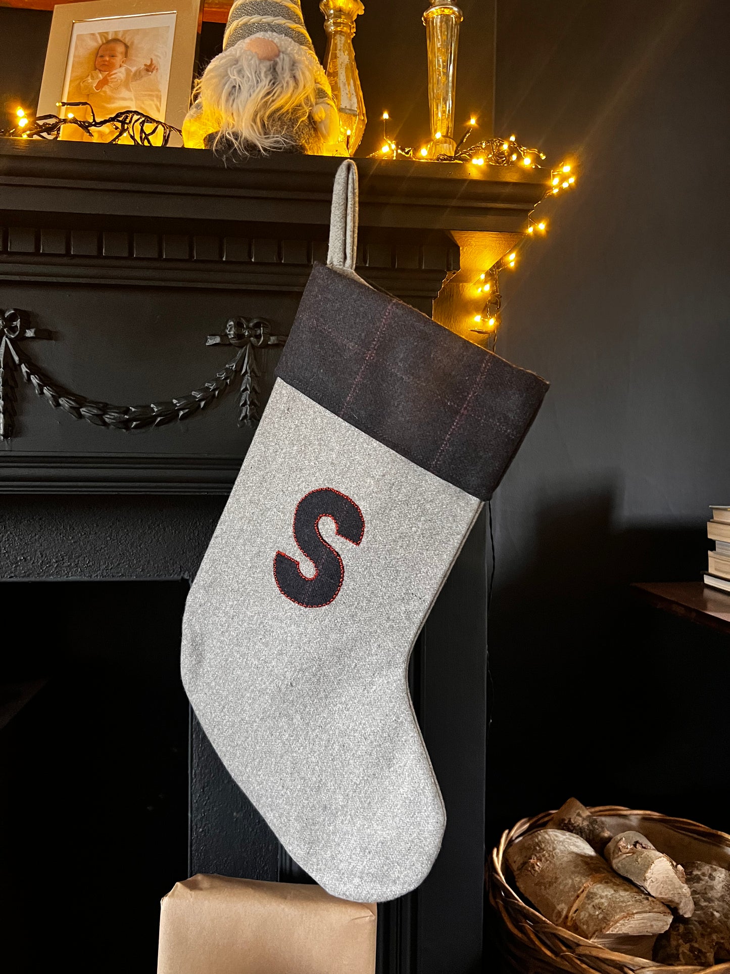 S Initial Italian wool grey Christmas Stocking SALE