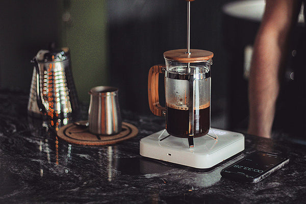 French press coffee setup