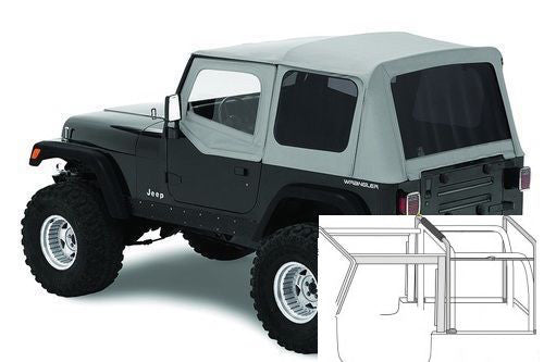 1988-1995 Jeep Wrangler Complete Soft Top with Hardware Gray – Rockriders