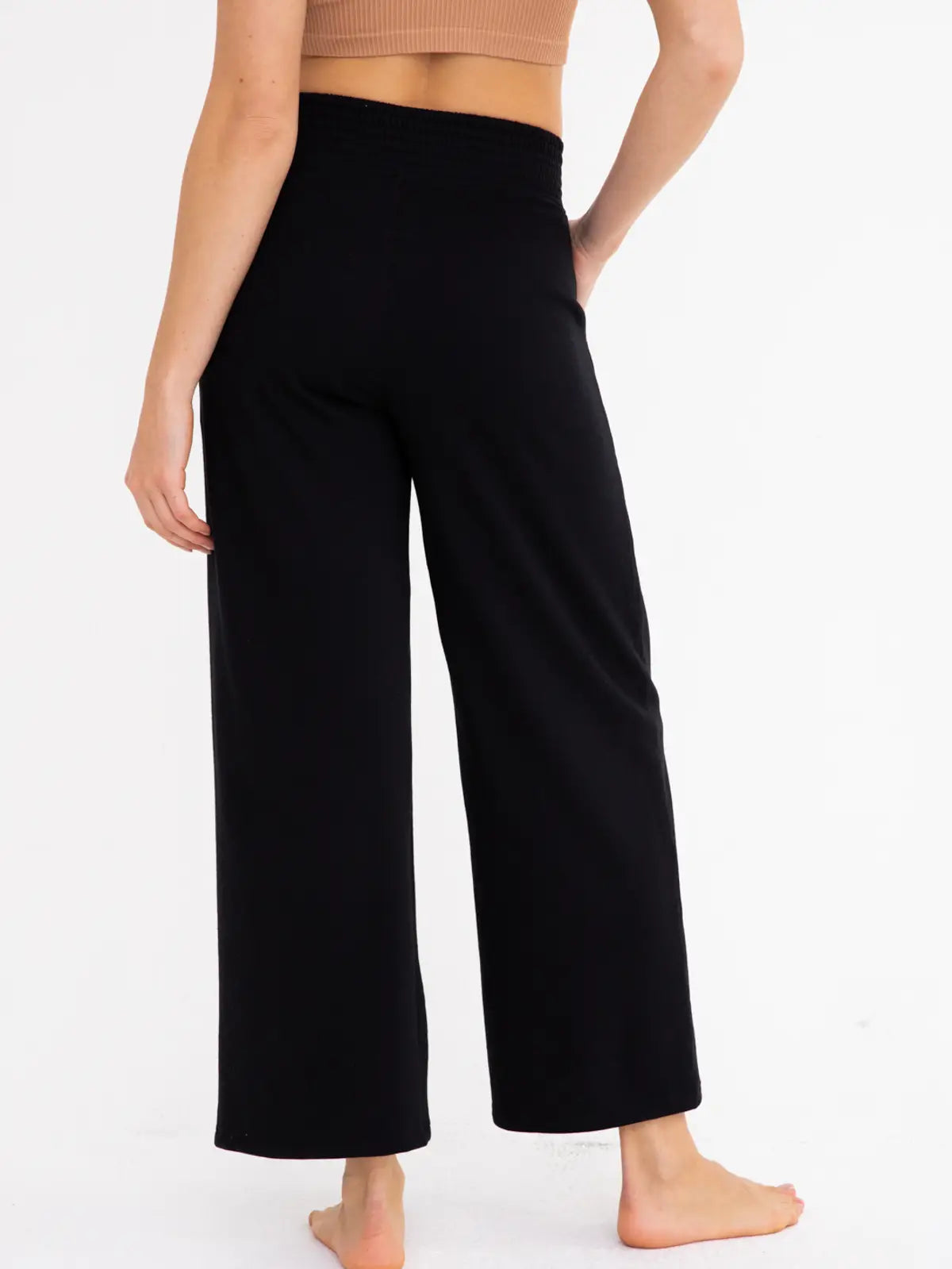 Ribbed Crossover Waist Wide Leg Pant