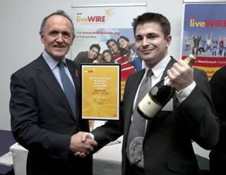 Jon Petrie receiving DS Music's Shell LiveWIRE Finalist Award - the only retailers in the final