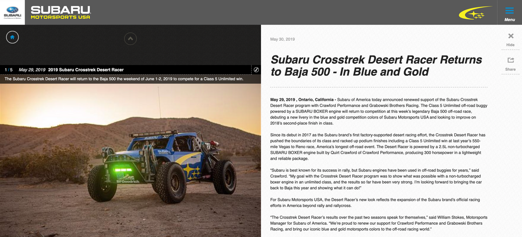 Subaru Motorsports USA Crosstrek Desert Racer