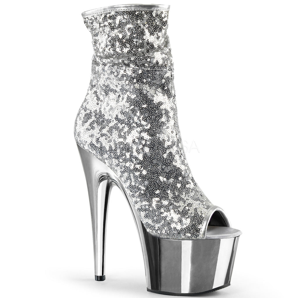 silver high heel booties