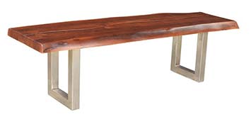 Acacia Walnut Wood Bench with Stainless Steel Legs