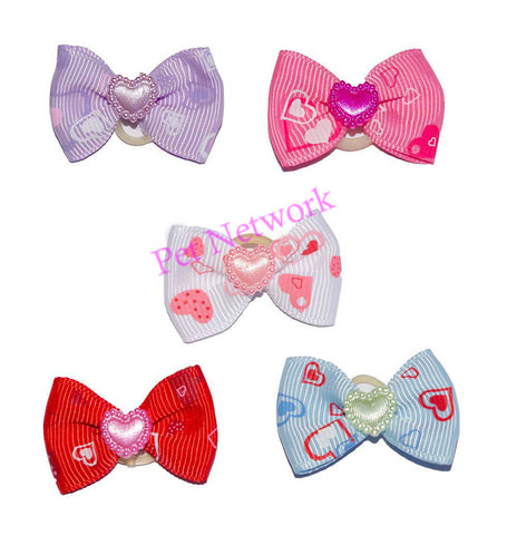 BOWS WITH HEART DESIGN - 5 ASSORTED COLOURS - PK/50