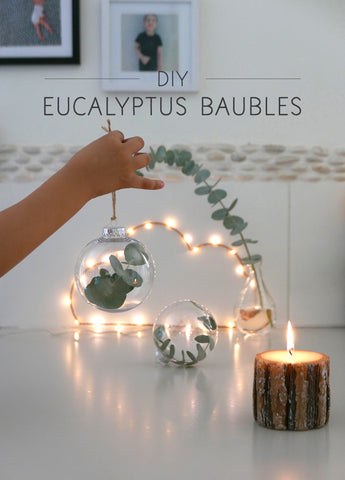 DIY Christmas bauble - minimal nordic style filled with eucalyptus