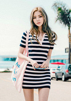 Pique Color Stripes Knitted Dress