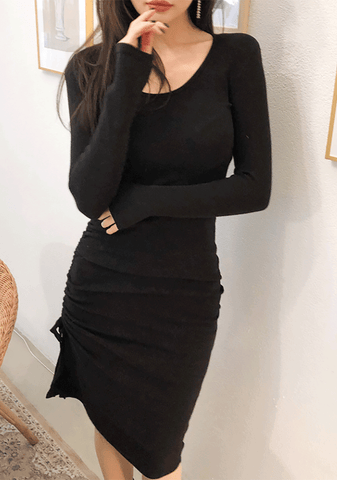 Strap Shirring Hem Bodycon Dress