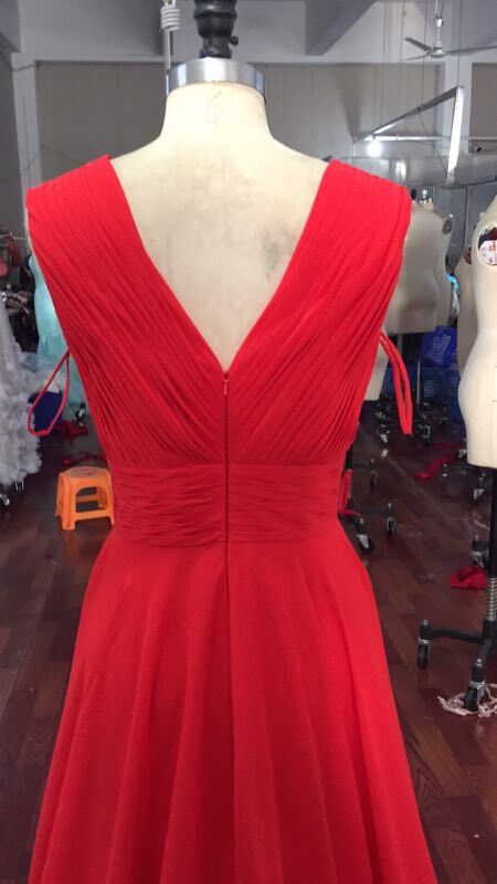 Glamorous V Neck Red Prom Dresses, Red Formal Dresses, Red Evening Dresses