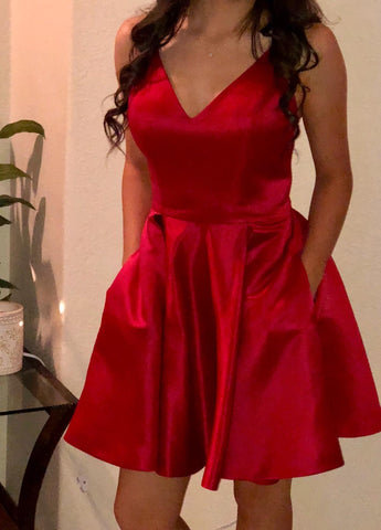 Custom Red Color for Sexy A Line V Neck Short Burgundy Prom Dress with Spaghetti Straps, Short V Neck Burgundy Homecoming Dress, Formal Dress