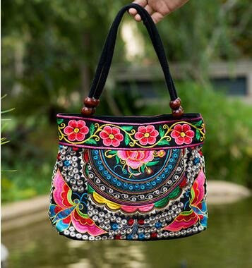 Ladies Floral Embroidered Bags - Red