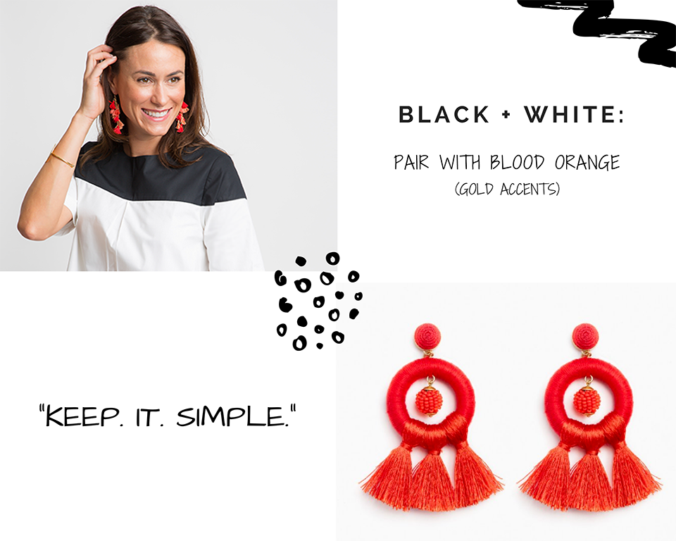 STATEMENT EARRINGS: BLACK + WHITE WITH BLOOD ORANGE