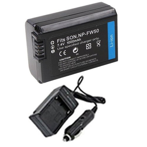 Extended Performance Replacement Battery PLUS Mini Battery Travel Charger for Specific Digital Camera and Camcorder Models / Compatible with Sony NP-FW50, NPFW50, NEX-5C, NEX-C3 Charges with Intelligent Charge Technology - Includes Car Adapter