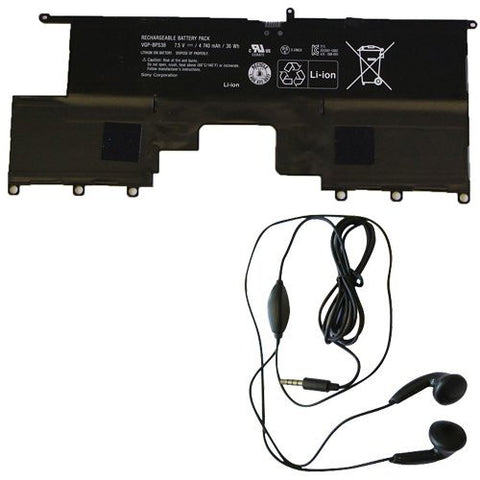 Amsahr® Extended Life Replacement Battery for Sony VGP-BPS38, PRO11, PRO13, P132200C, P11226SCBI, P13227SC, P13226SC, P132200C, SVP13218SC, SVP13217SC (4 Cell, 4740 mAh) - Includes Stereo Earphone