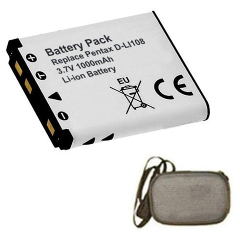 Extended Life Replacement Battery for Specific Digital Camera and Camcorder Models / Compatible with Pentax D-Li108, D-Li63, Optio: L36, L40, LS465, LS1000, LS1100, M30, M40, M90, M900, RS1000, RS1500, NB1000, T30, V10, W30 - Includes Hard Case Camera Bag