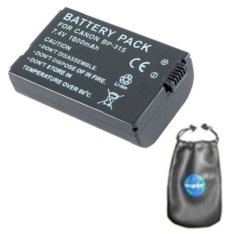 Digital Replacement Battery for Specific Digital Camera and Camcorder Models / Compatible with Canon BP-308, BP-308B, BP-308S, BP-310, BP-310B, BP-310S, BP-315, HV10, IXY DVM5, MVX4i, Optura 600 - Includes Leatherette Camera / Lens Accessories Pouch