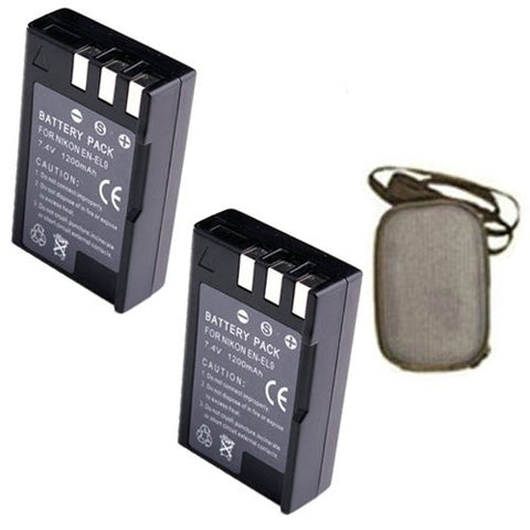 ValuePack (2 Count): Extended Life Replacement Battery for Specific Digital Camera and Camcorder Models / Compatible with Nikon EN-EL9, EN-EL9a, EN-EL9e, D3000, D40, D40x, D5000, D60 - Includes Hard Case Camera Bag