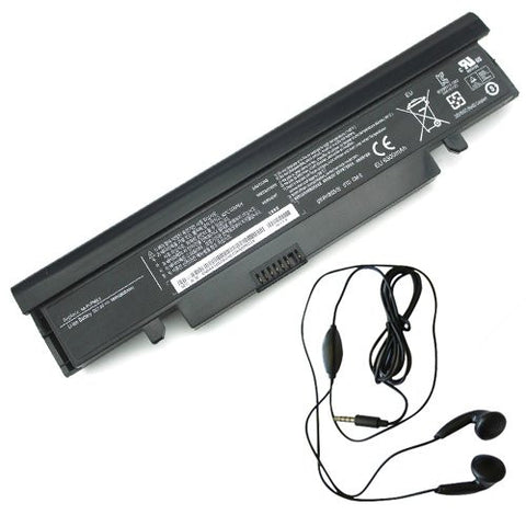 Amsahr® Extended Life Replacement Battery for Samsung AA-PLPN6LS, NC108, NC110, NC208, NC210, NC215, NC215S, NP-NC108, NP-NC110, NP-NC208, NP-NC210 (6 Cell, 6600 mAh) - Includes Stereo Earphone