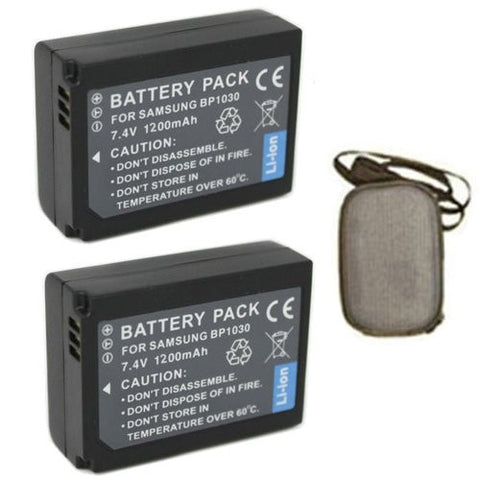 ValuePack (2 Count): Extended Life Replacement Battery for Specific Digital Camera and Camcorder Models / Compatible with Samsung BP-1030, NX1100, NX1000, NX200, NX210 - Includes Hard Case Camera Bag