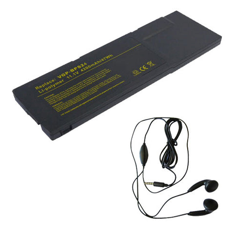 Amsahr Extended Life Replacement Battery for Sony BPS24, SB11FX/B, SB11FX/W, SB11FXB, SB11FXP, SB16FA/B, SB16FF/B, SB16FG, SB16FG/B, SB16FG/L, SB16FG/P (6 Cell, 4400 mAh) - Includes Stereo Earphone