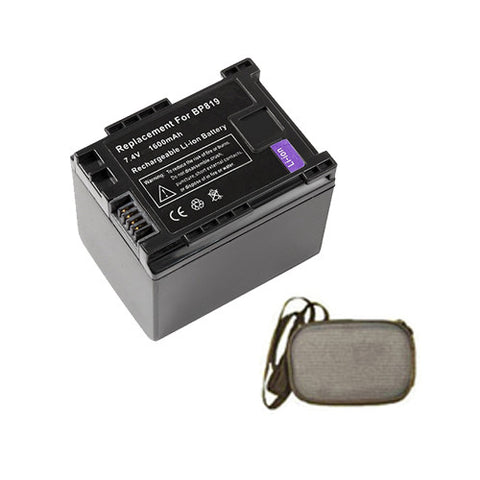 Amsahr Extended Life Replacement Digital Camera and Camcorder Battery for Canon BP-809, BP-819, BP-819D, HF10, HF100, HF11, HG20, HG21, HF G10 - Includes Hard Case Camera Bag