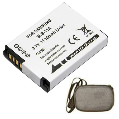 Amsahr Extended Life Replacement Digital Camera and Camcorder Battery for Samsung SLB-11A, SLB11A, CL65, CL80, EX-1, HZ30W, HZ35W, ST1000, ST5000 - Includes Hard Case Camera Bag