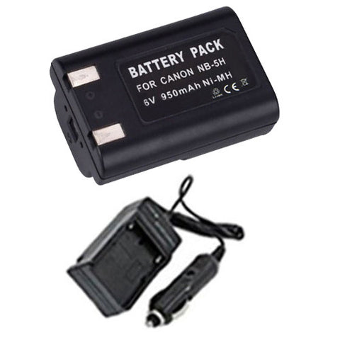 Amsahr Extended Performance Replacement Digital Camera and Camcorder Battery PLUS Mini Battery Travel Charger for Canon NB-5H, NB5H, Powershot A5, A5 Zoom, A520 - Includes Car Adapter