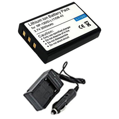 Amsahr Extended Performance Replacement Digital Camera and Camcorder Battery PLUS Mini Battery Travel Charger for Fujifilm NP-120, F10, F11, Pentax Optio 450 - Includes Car Adapter