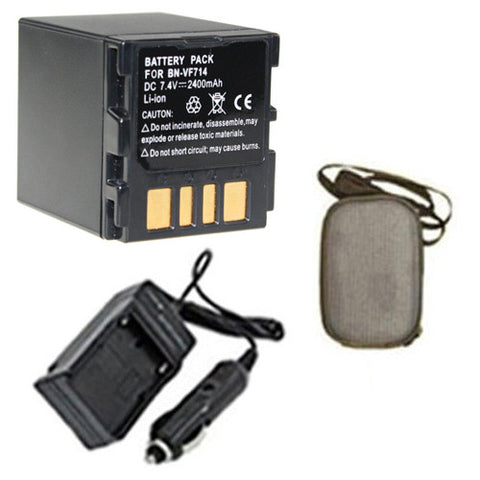 Amsahr Extended Life Replacement Digital Camera and Camcorder Battery PLUS Mini Battery Travel Charger for JVC BN-VF714, GR: D240, 245, 246, 247, 250, 270 - Includes Hard Case Camera Bag