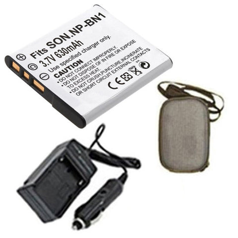 Amsahr Extended Life Replacement Digital Camera and Camcorder Battery PLUS Mini Battery Travel Charger for Sony NPBN1, NP-BN1, NP BN1, Cyber-Shot DSC: T110 - Includes Hard Case Camera Bag