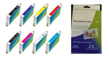 Amsahr Epson T054020, R800 Remanufactured Replacement Ink Cartridges - Includes Set of 8: 2 MATTE BLACK and 6 Color Ink Cartridges