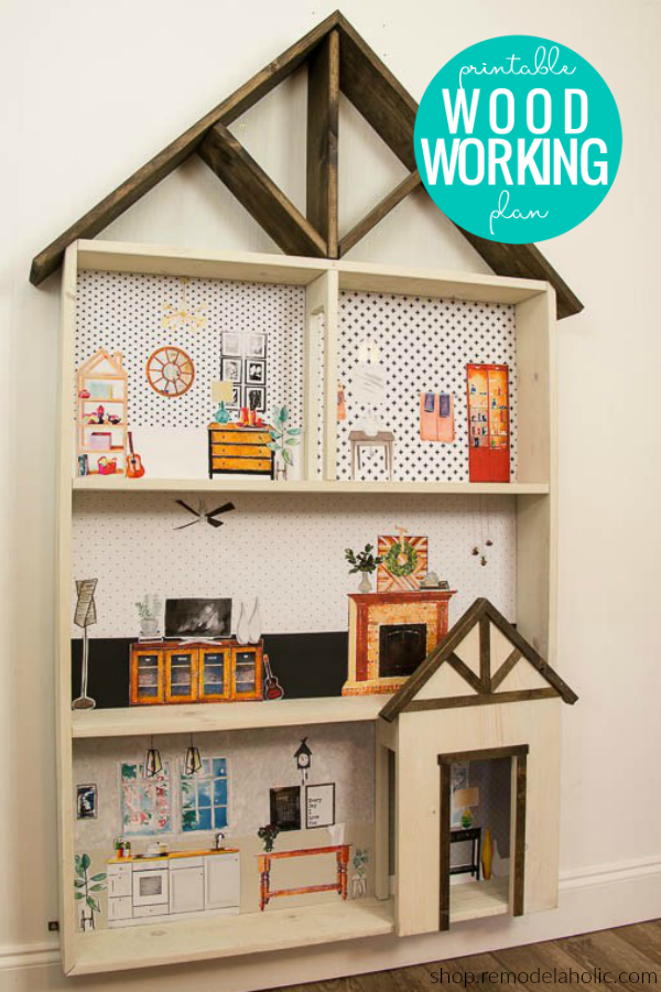 DIY Dollhouse Bookcase Woodworking Plans + Printable 