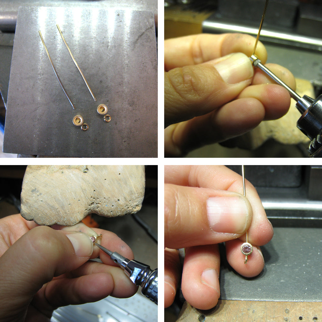 Assembling french wires for Lotus Fold Origami earrings with opals