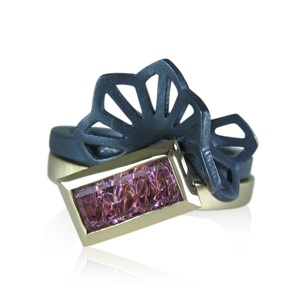 Karin Jacobson Jewelry california pink tourmaline gemmy origami stacking rings